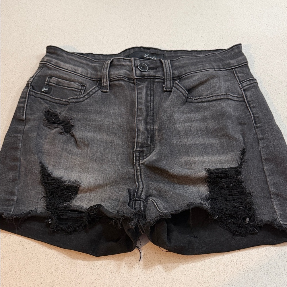 KANCAN High-Rise Distressed Black Denim Shorts
